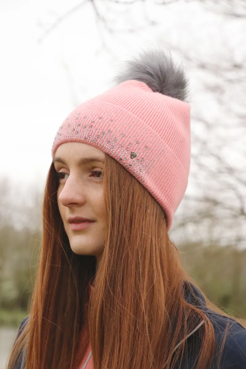 Hy Equestrian Synergy Diamante Bobble Hat - Rose-2